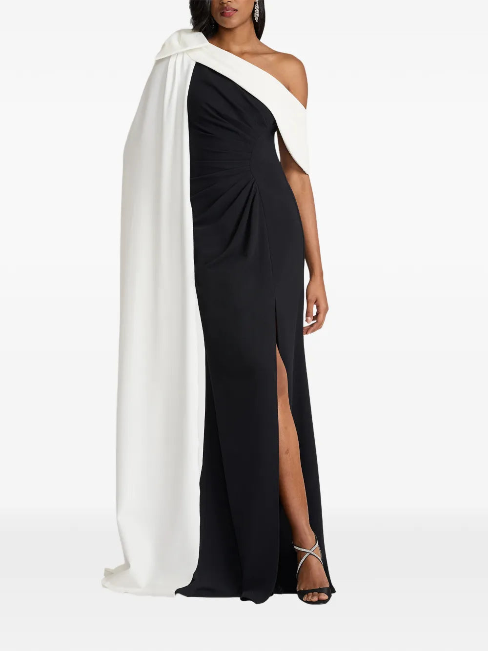 Chic Sheath One-Shoulder Cape Sleeve Slit Back Floor Length For Adults Prom Dress
