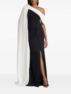 Chic Sheath One-Shoulder Cape Sleeve Slit Back Floor Length For Adults Prom Dress