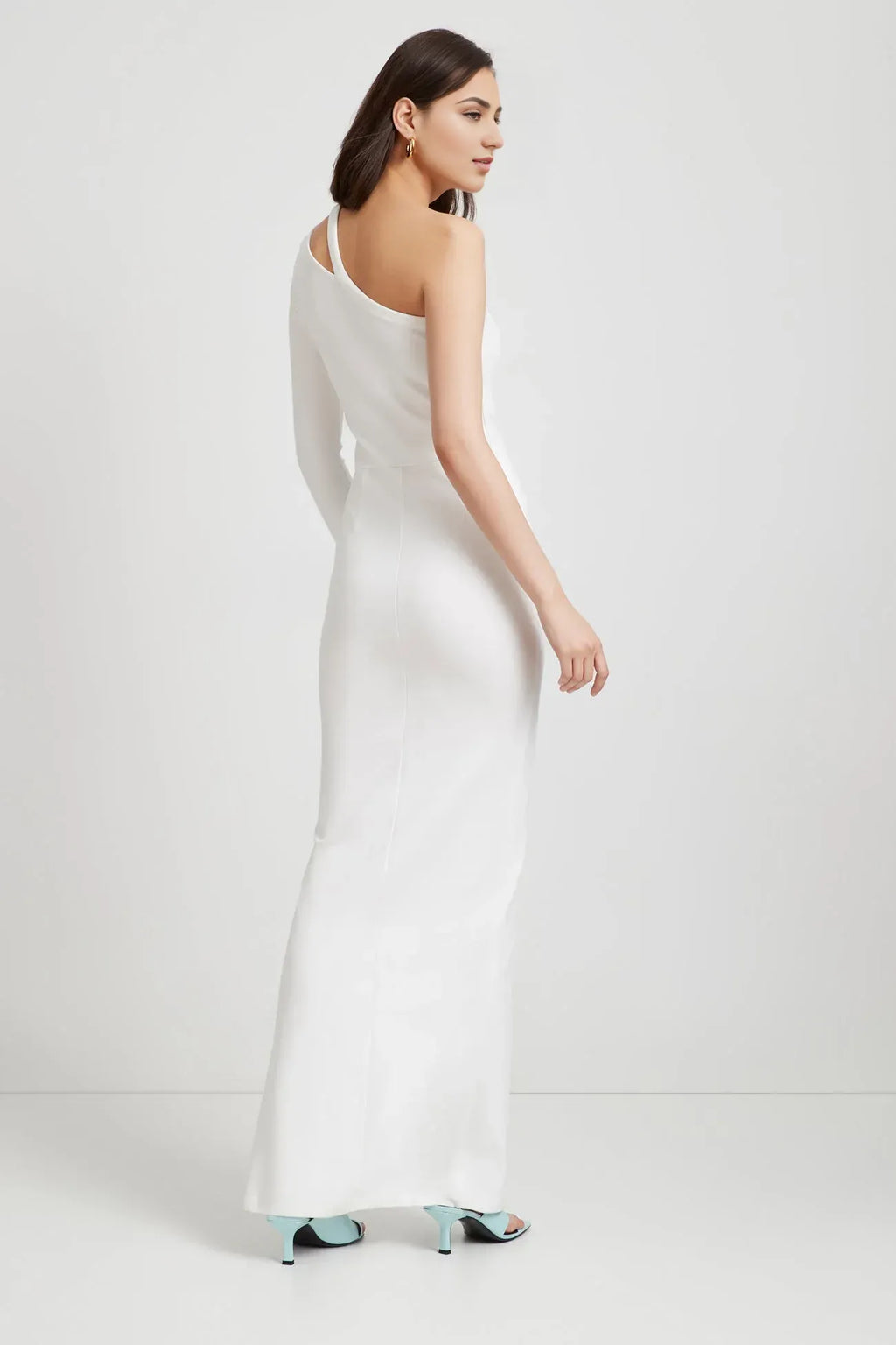 Chic Sheath One Shoulder Cutout Neck Long Sleeve Floor Length Prom Dress