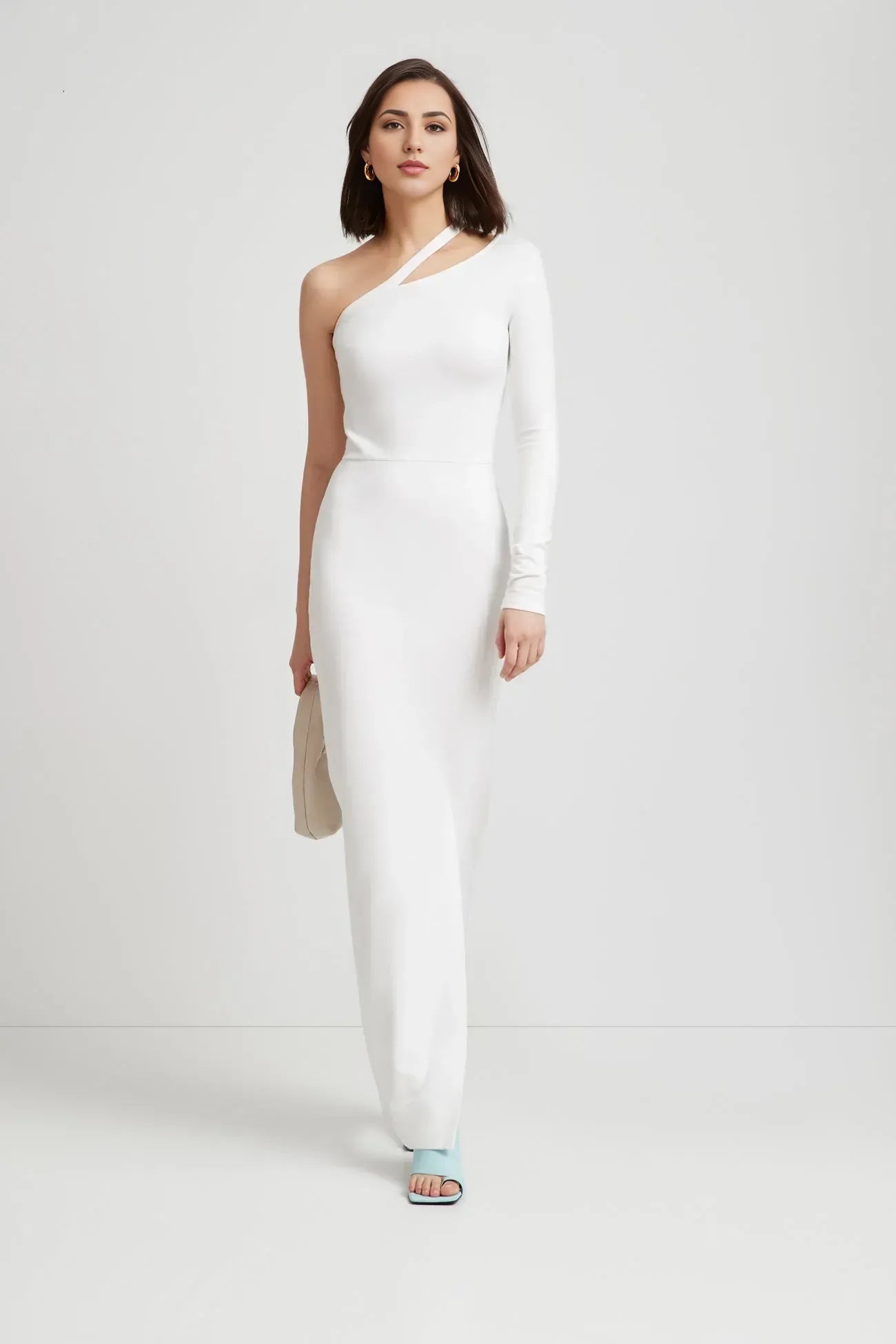 Chic Sheath One Shoulder Cutout Neck Long Sleeve Floor Length Prom Dress