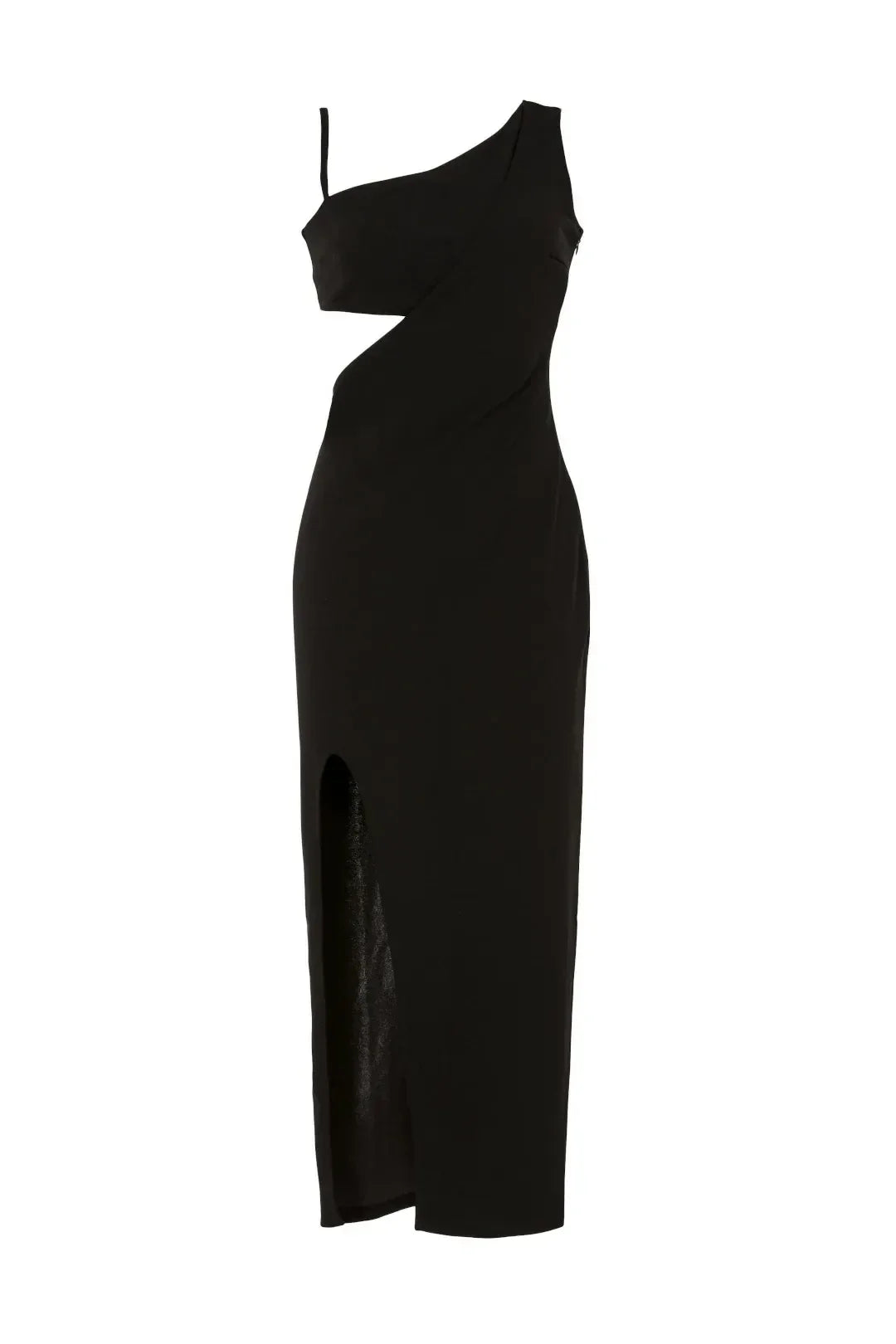 Chic Sheath One Shoulder Cutout Waist High Slit Midi Length Plus Size Prom Dress