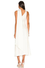 Chic Sheath One Shoulder Drape Neck Sleeveless Open Back Midi Evening Dress