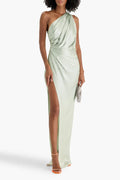 Chic Sheath One Shoulder Draped Detail High Slit Floor Length Plus Size Evening Dress