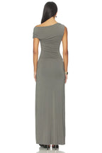 Chic Sheath One Shoulder Draped Sleeve Asymmetric Slit Floor Length Evening Dress