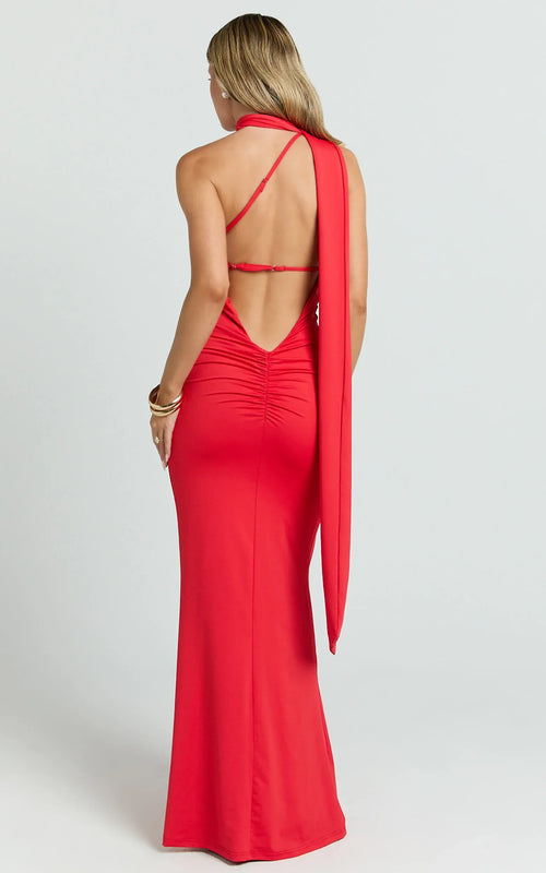 Chic Sheath One Shoulder Halter Neck Open Back Floor Length Plus Size Evening Dress