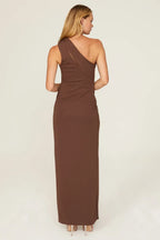Chic Sheath One Shoulder Knot Detail High Slit Floor Length Plus Size Prom Dress