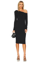 Chic Sheath One Shoulder Long Sleeve Solid Back Midi Evening Dress