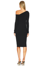 Chic Sheath One Shoulder Long Sleeve Solid Back Midi Evening Dress