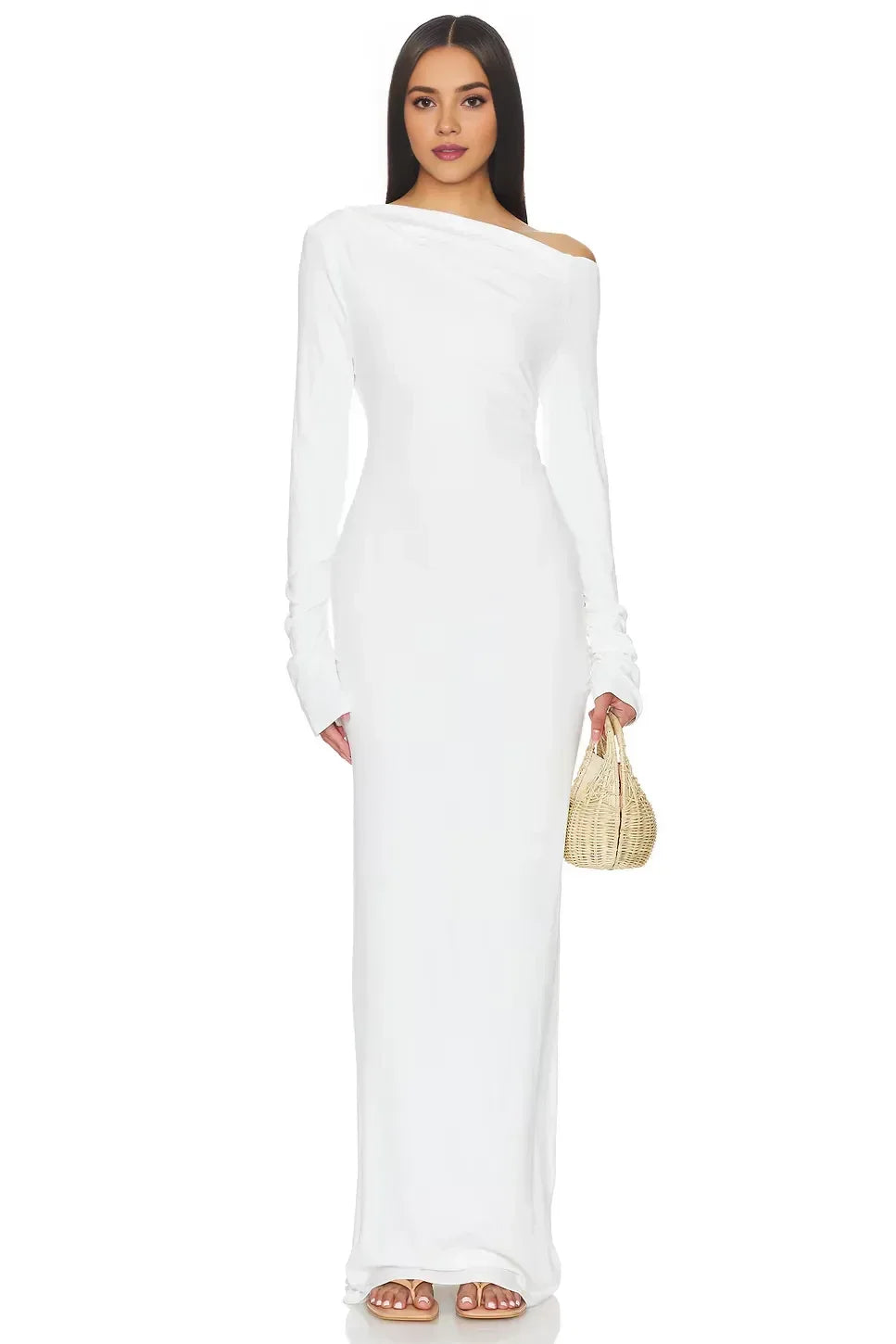 Chic Sheath One Shoulder Long Sleeve Zipper Back Floor Length Evening Dress