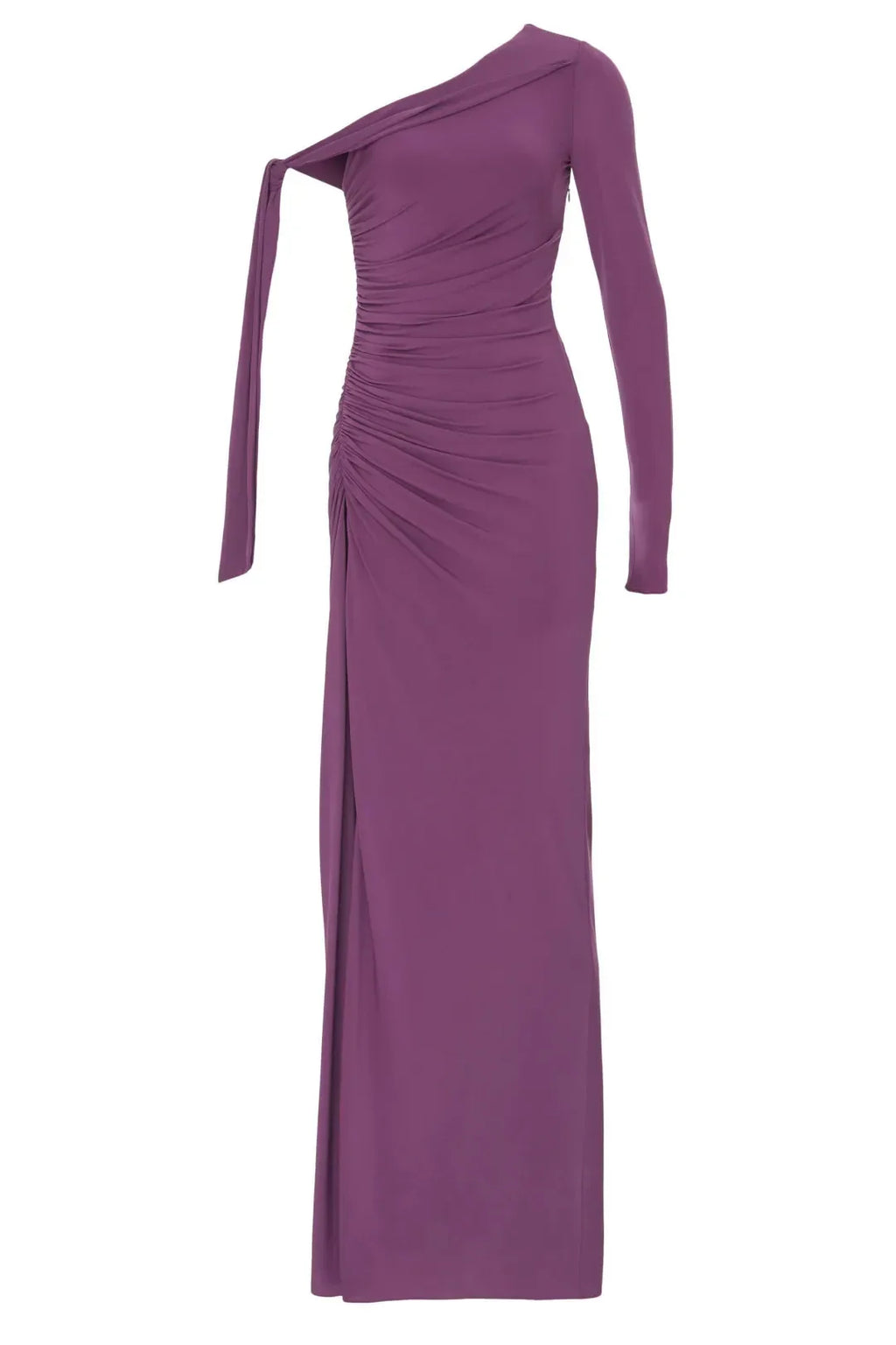Chic Sheath One Shoulder Ruched Side High Slit Floor Length Plus Size Prom Dress