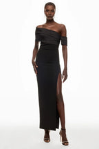 Chic Sheath One Shoulder Short Sleeve Side Slit Floor Length Plus Size Prom Dress