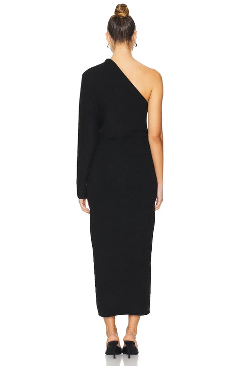 Robe de Soirée Fourreau Chic, Asymétrique à Une Épaule et Manches Longues, Longueur Midi