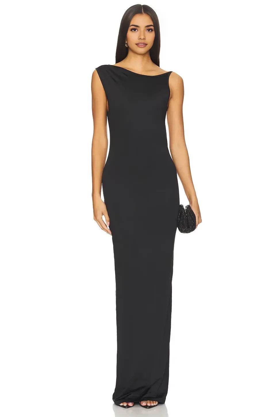 Chic Sheath One Shoulder Sleeveless Asymmetric Open Back Floor Length Evening Dress