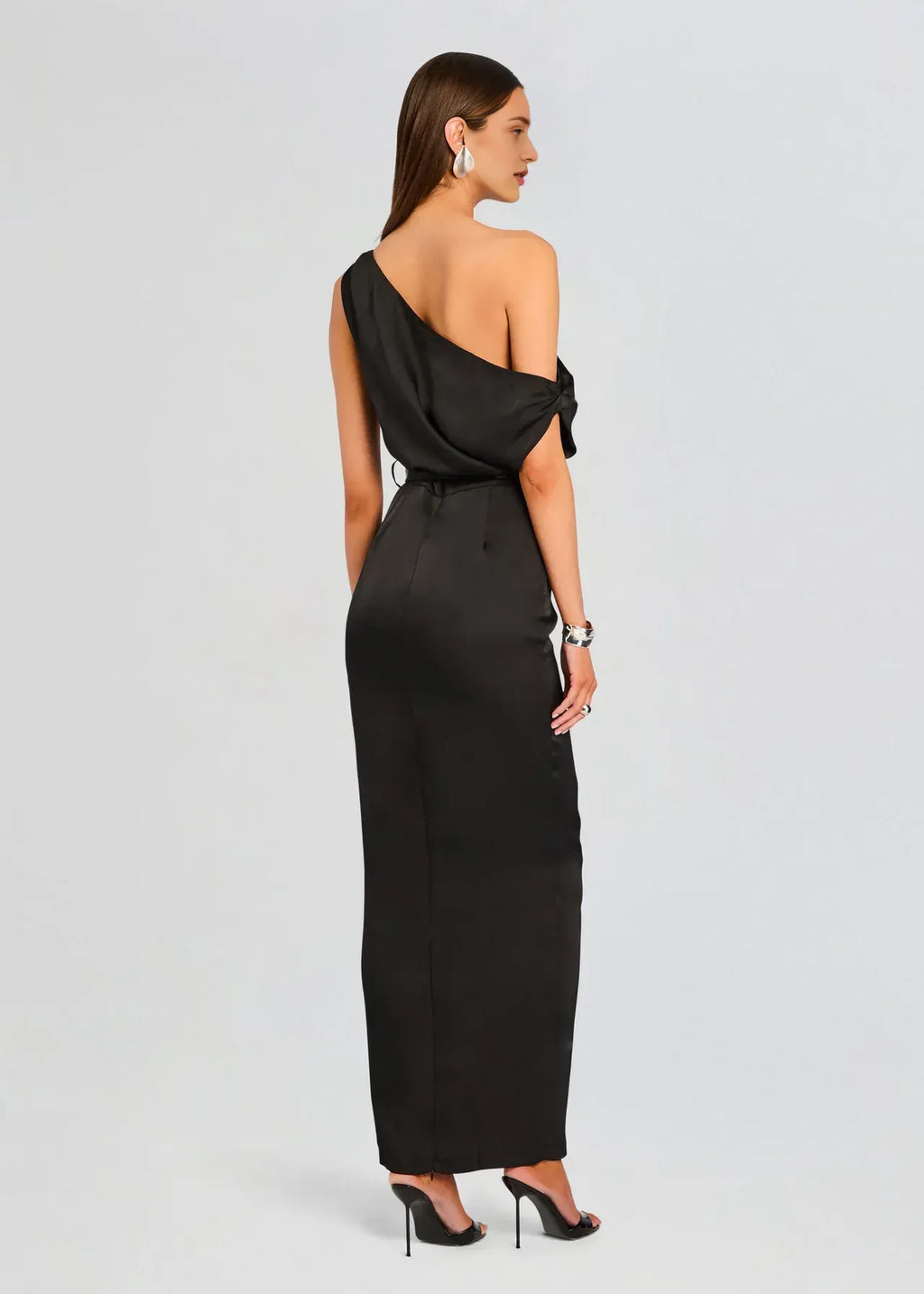 Chic Sheath One Shoulder Sleeveless Belted Back Floor Length Plus Size Prom Dress