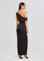 Chic Sheath One Shoulder Sleeveless Belted Back Floor Length Plus Size Prom Dress