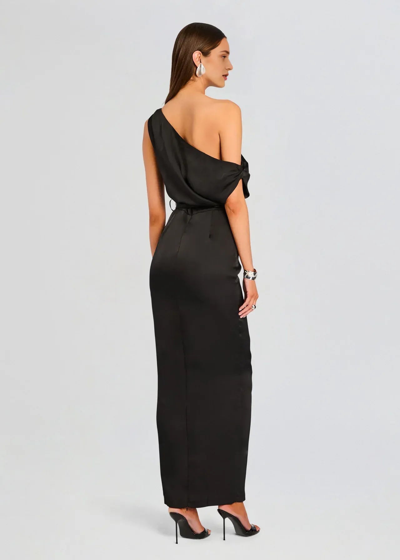 Chic Sheath One Shoulder Sleeveless Belted Back Floor Length Plus Size Prom Dress
