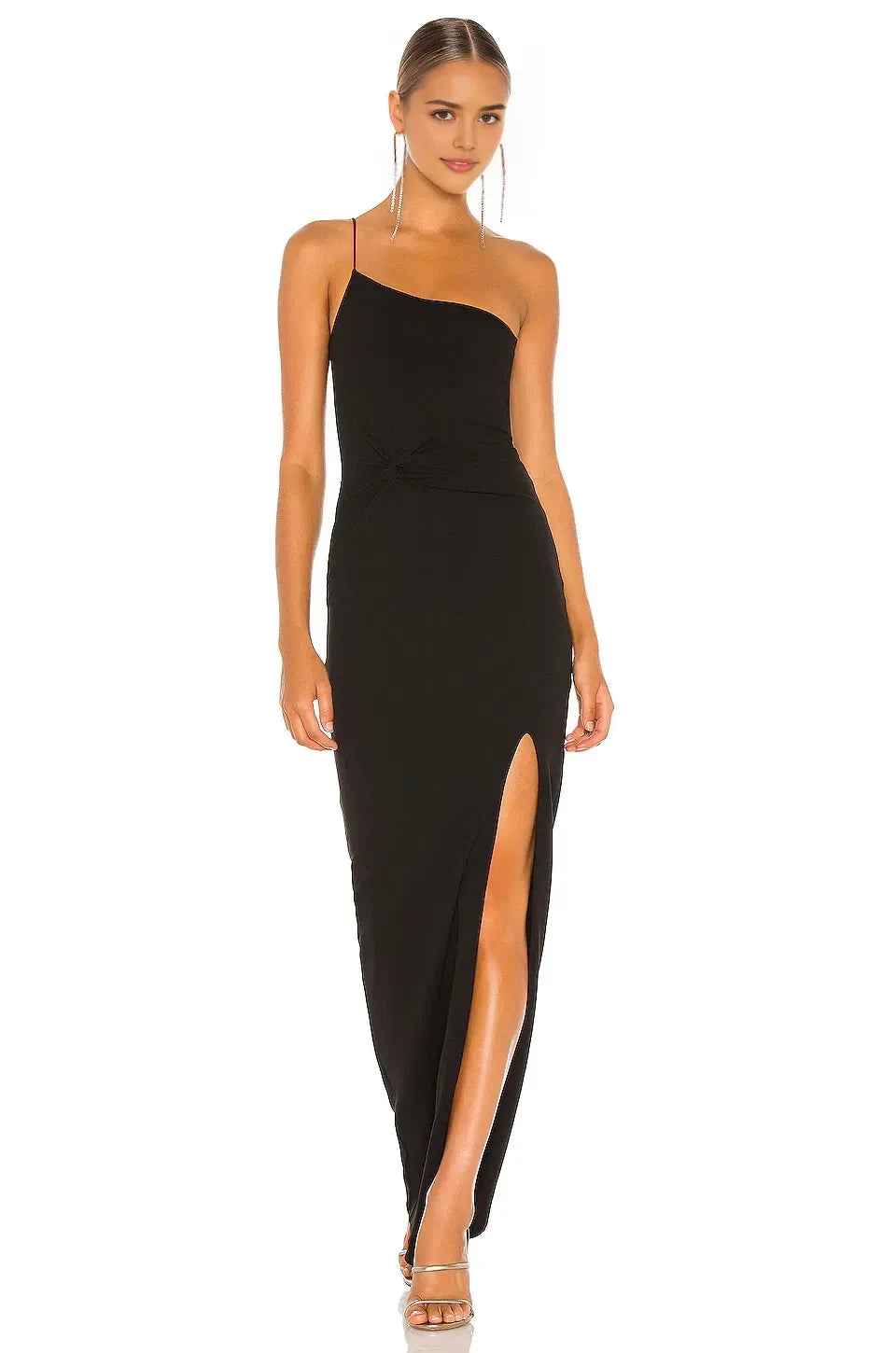 Chic Sheath One Shoulder Sleeveless Knot Detail Floor Length Evening Dress