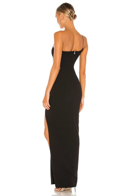Robe de soirée fourreau chic asymétrique sans manches avec nœud, longueur ras du sol