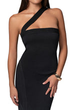 Chic Sheath One Shoulder Sleeveless Plain Back Midi Length Evening Dress