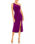 Chic Sheath One Shoulder Sleeveless Strappy Back High Slit Midi Length For Ladies Prom Dress