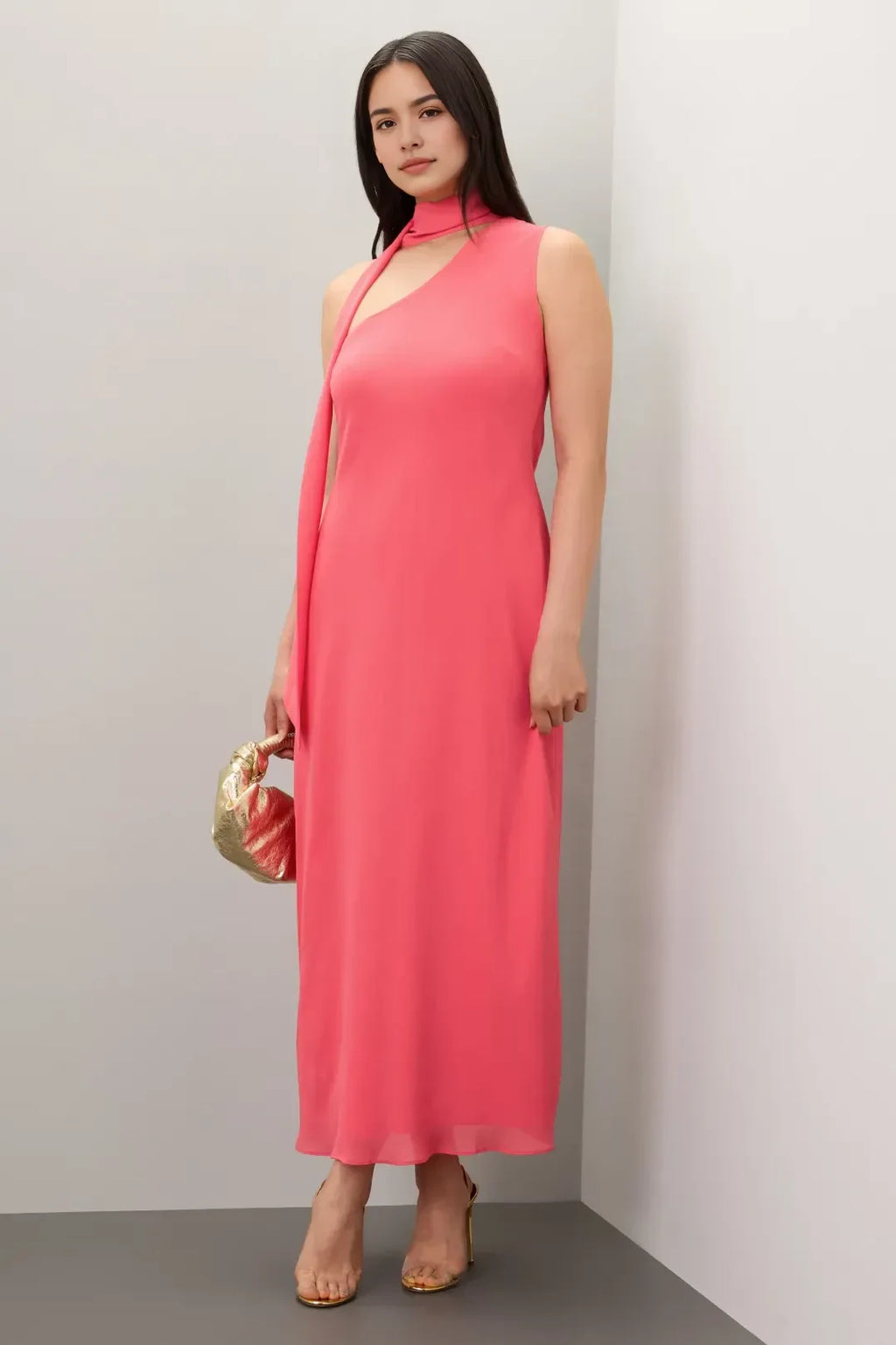 Chic Sheath One Shoulder Sleeveless Tie Accent Floor Length Plus Size Prom Dress