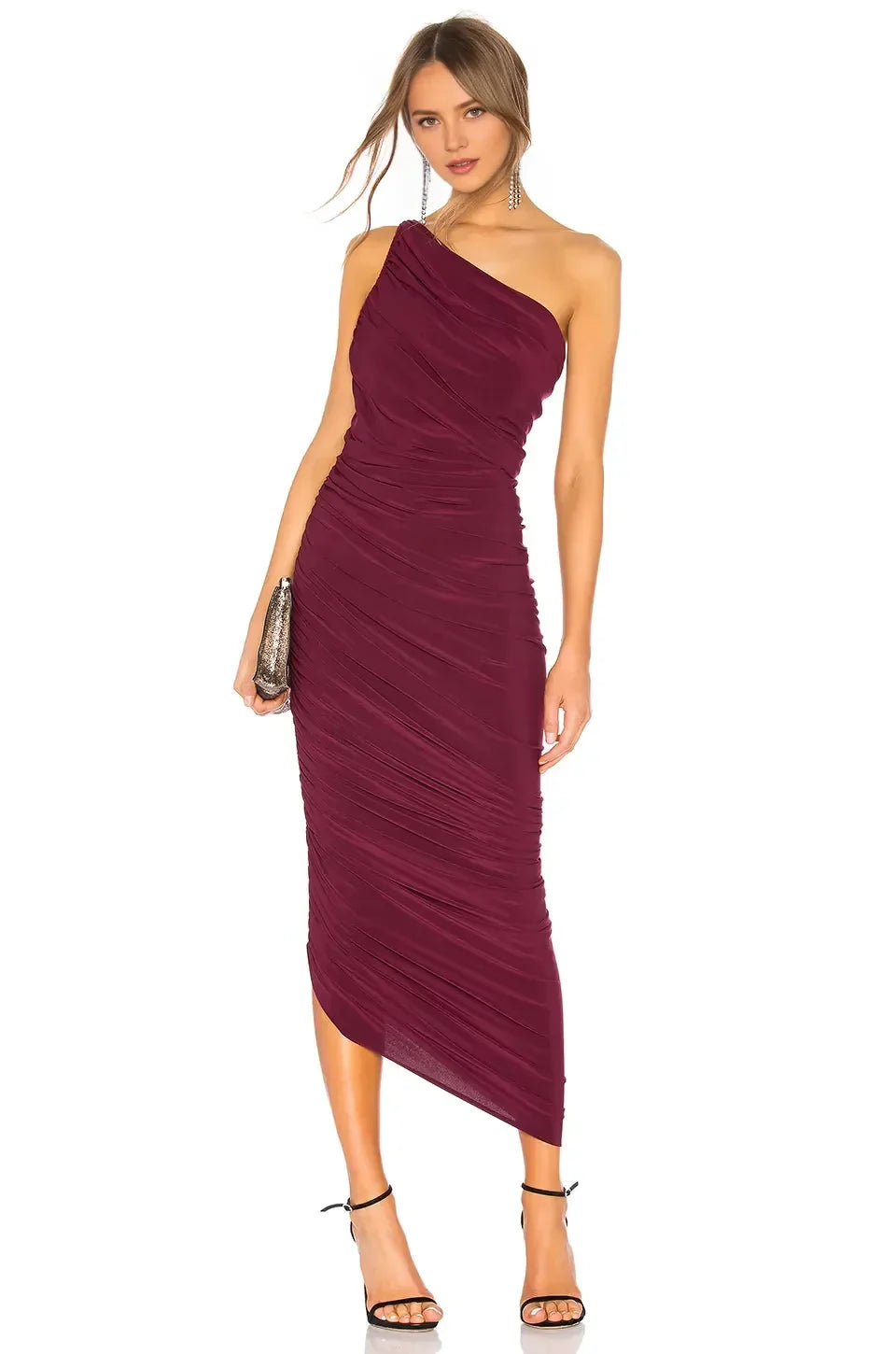 Chic Sheath One Shoulder Sleeveless Zipper Back Midi Length Evening Dress