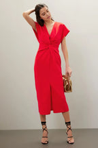 Chic Sheath Plunge Neck Cap Sleeve Keyhole Back Midi Length Plus Size Prom Dress