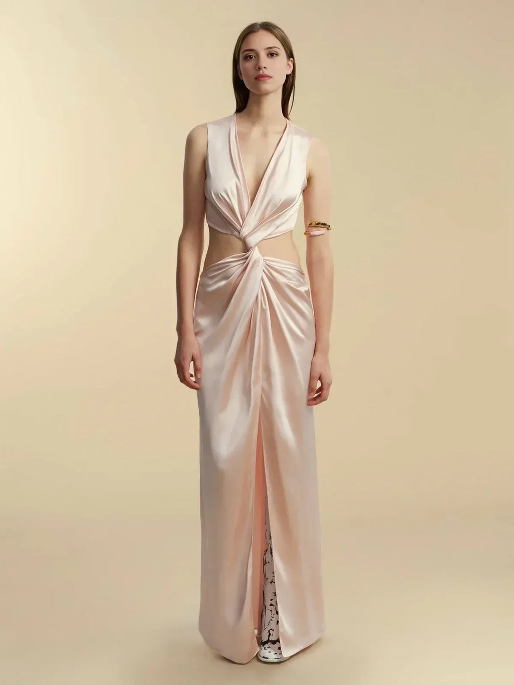 Chic Sheath Plunge Neck Sleeveless Cut Out Side Slit Floor Length Prom Dress