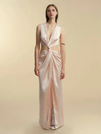 Chic Sheath Plunge Neck Sleeveless Cut Out Side Slit Floor Length Prom Dress