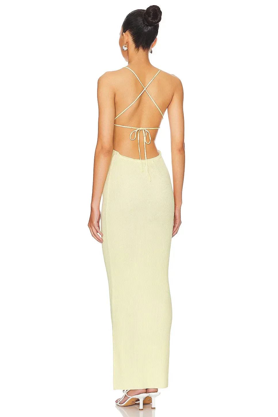 Chic Sheath Plunging V Neck Sleeveless Crisscross Tie Back Floor Length Evening Dress