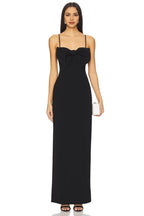 Chic Sheath Spaghetti Strap Sleeveless Bow Detail Slit Back Floor Length Evening Dress