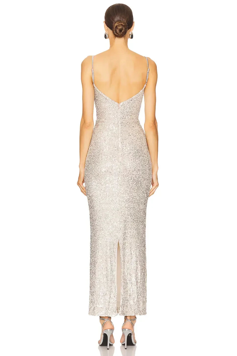 Chic Sheath Spaghetti Strap Sleeveless Sequin Open Back Midi Length Evening Dress