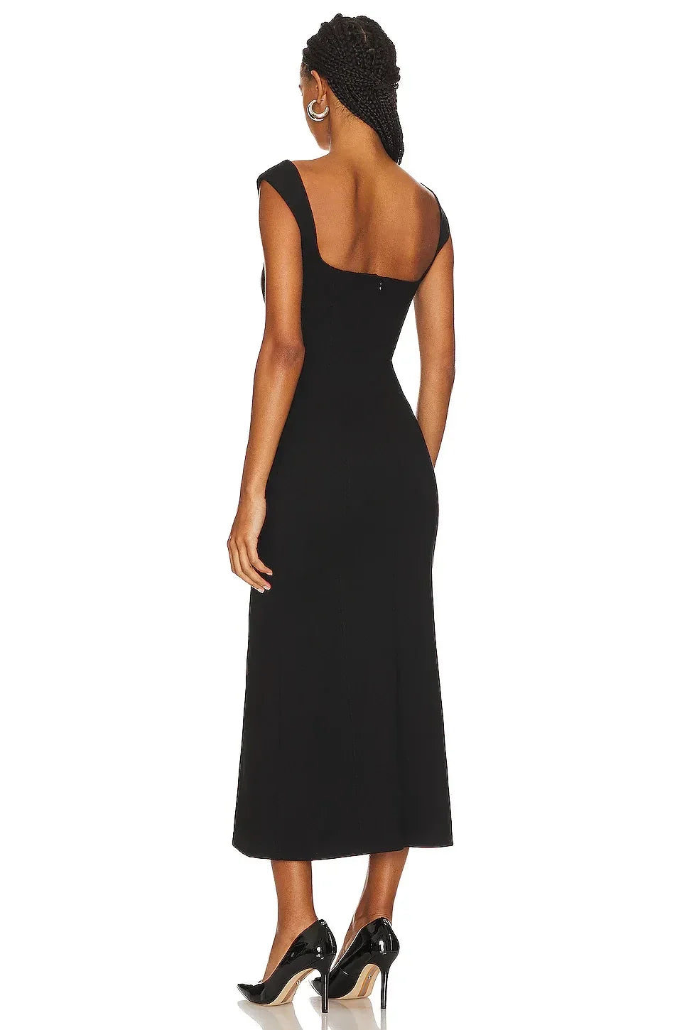 Chic Sheath Square Neck Cap Sleeve Zipper Back Midi Length Evening Dress