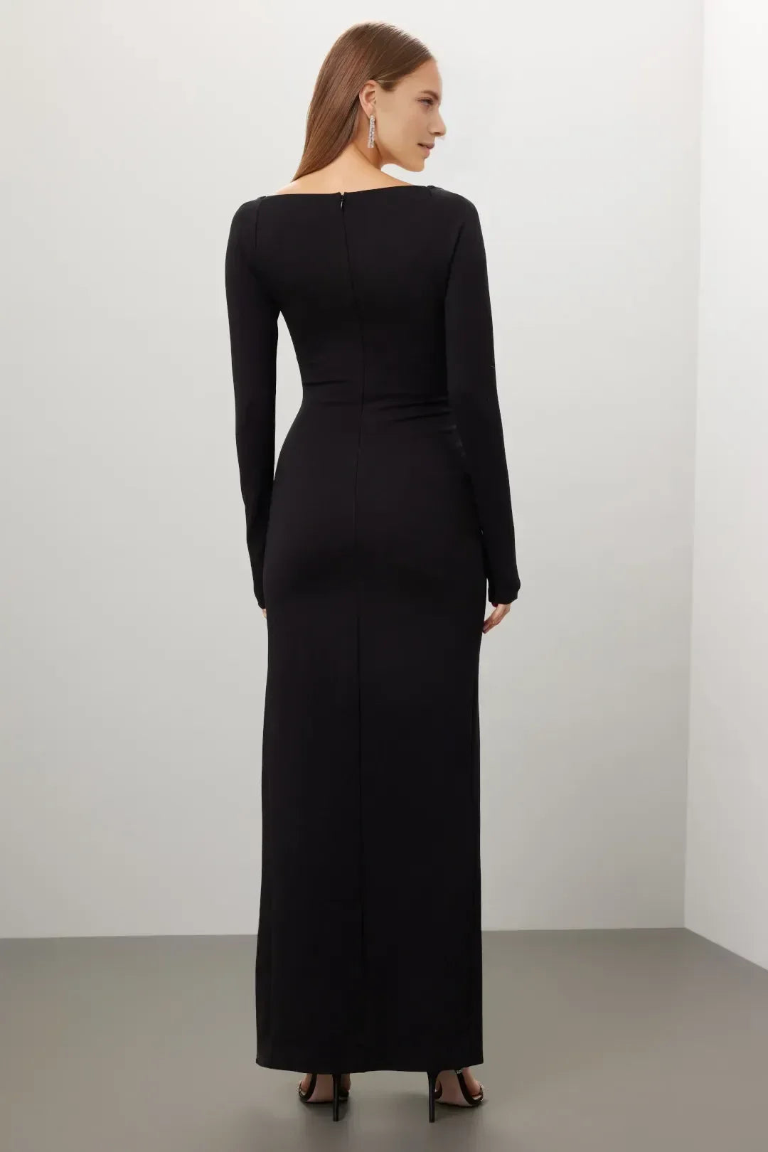 Chic Sheath Square Neck Long Sleeve High Slit Floor Length Plus Size Prom Dress