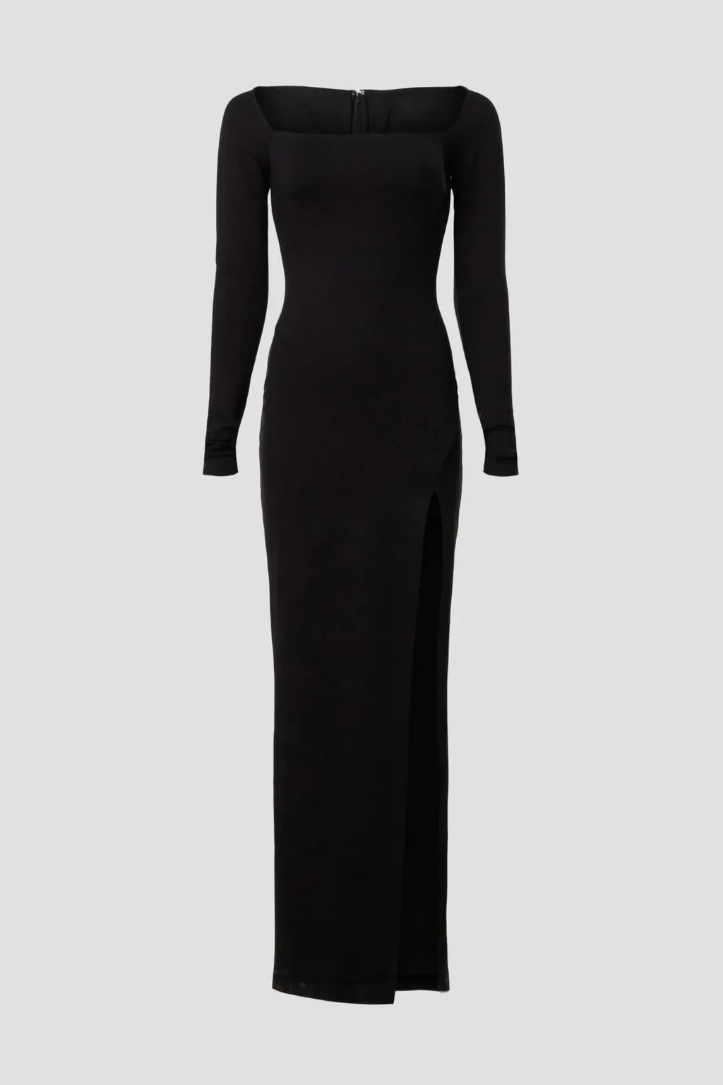 Chic Sheath Square Neck Long Sleeve High Slit Floor Length Plus Size Prom Dress