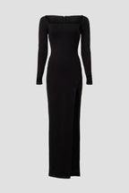 Chic Sheath Square Neck Long Sleeve High Slit Floor Length Plus Size Prom Dress