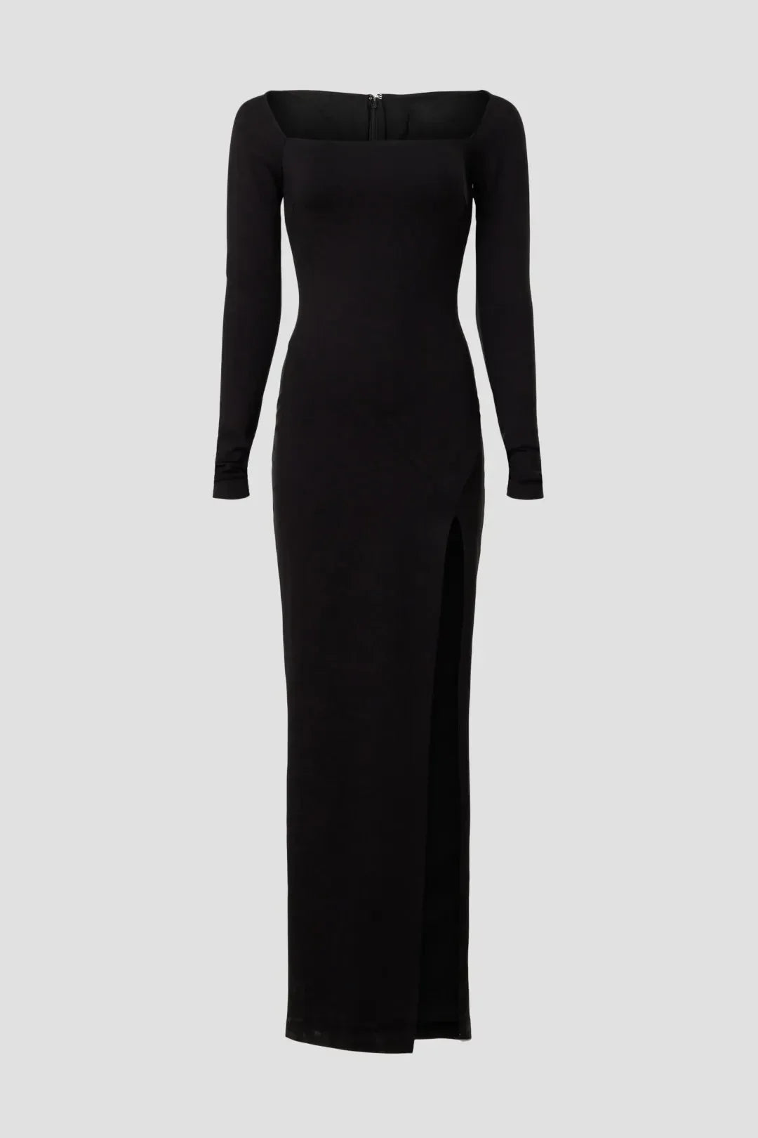 Chic Sheath Square Neck Long Sleeve High Slit Floor Length Plus Size Prom Dress