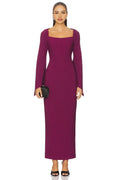 Chic Sheath Square Neck Long Sleeve High Slit Midi Length Prom Dress