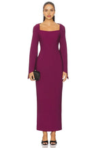 Chic Sheath Square Neck Long Sleeve High Slit Midi Length Prom Dress