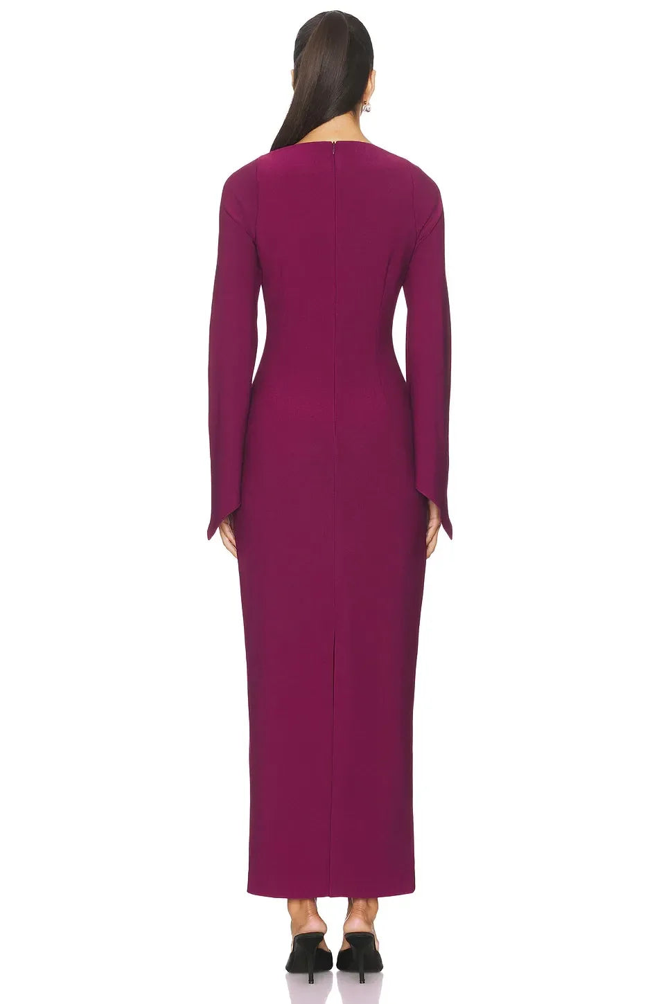 Chic Sheath Square Neck Long Sleeve High Slit Midi Length Prom Dress