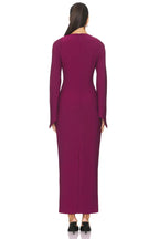 Chic Sheath Square Neck Long Sleeve High Slit Midi Length Prom Dress