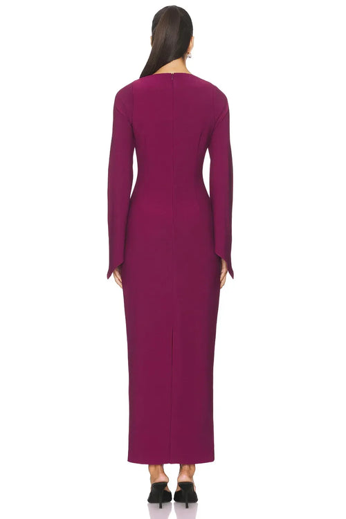 Élégante robe de bal mi-longue fourreau à col carré, manches longues et fente haute