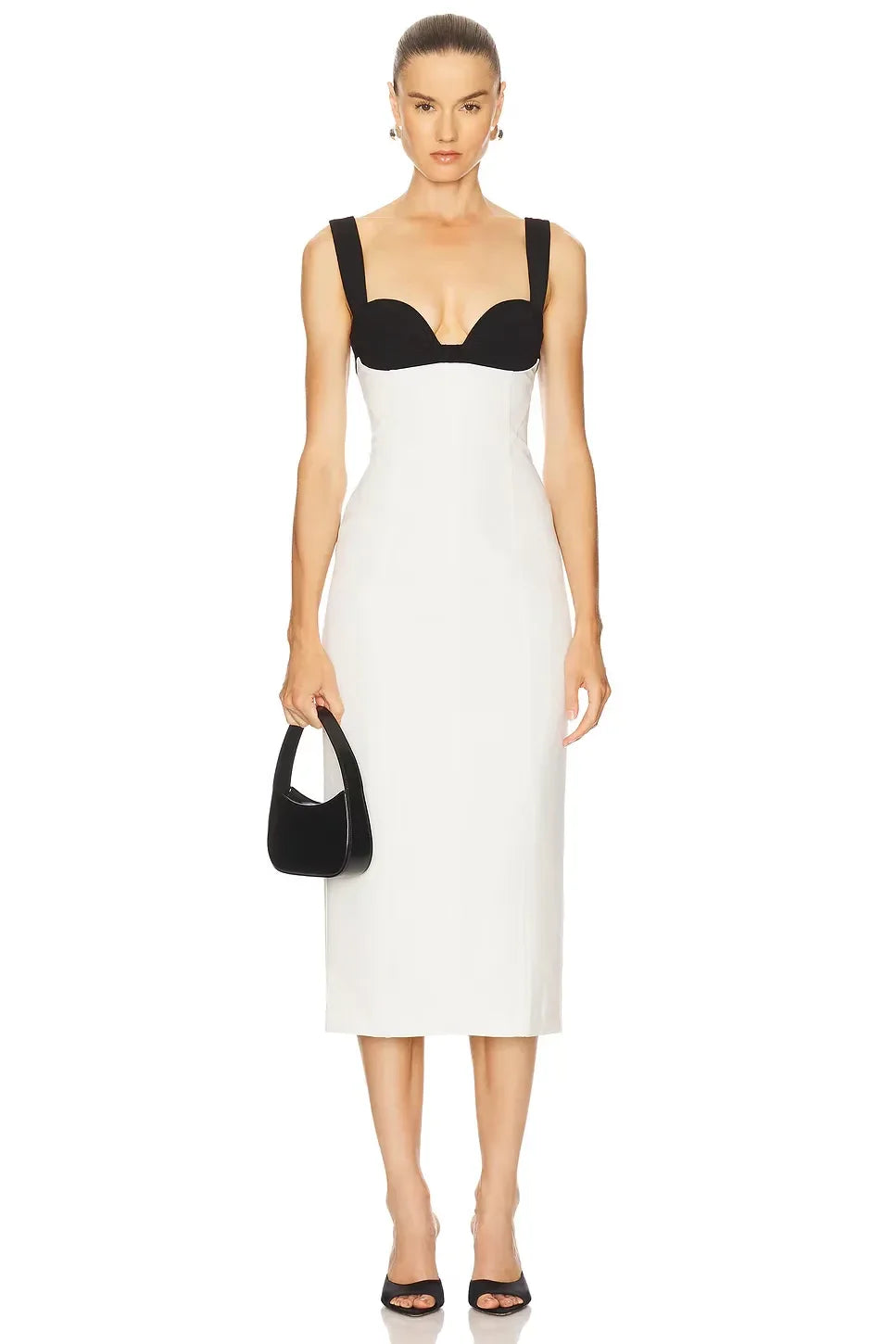 Chic Sheath Square Neck Sleeveless Contrast Back Midi Evening Dress