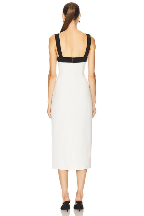 Robe de Soirée Fourreau Chic Midi Sans Manches Col Carré Dos Contrastant