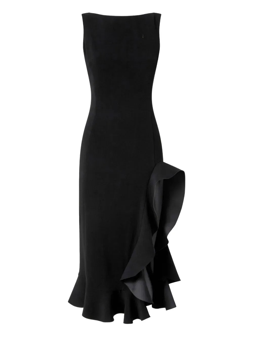 Chic Sheath Square Neck Sleeveless Deep V Back Ruffled Midi Length Prom Dress