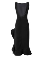Chic Sheath Square Neck Sleeveless Deep V Back Ruffled Midi Length Prom Dress