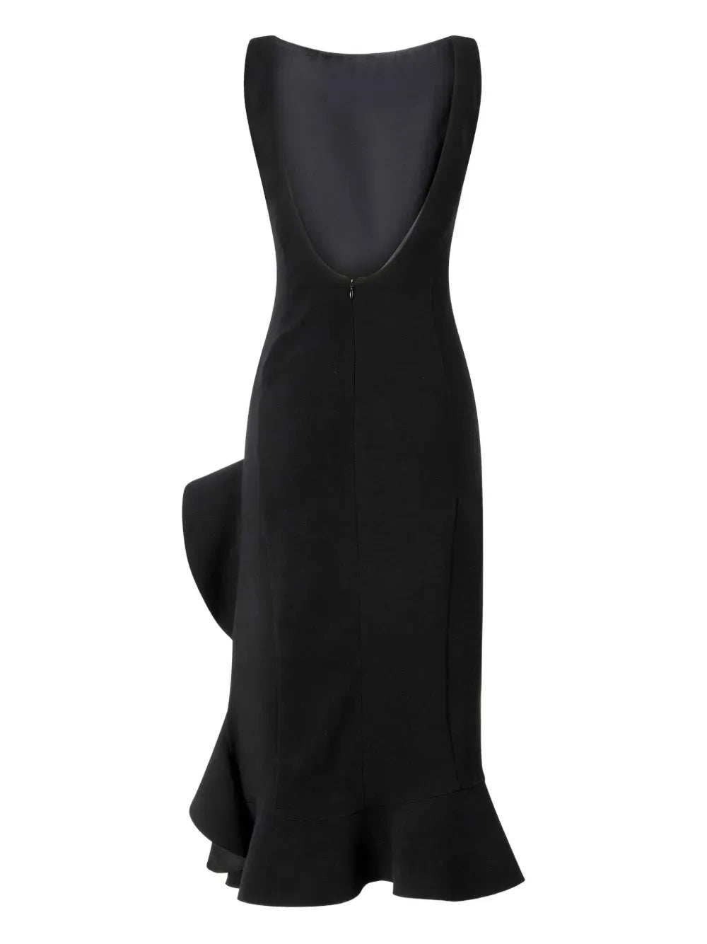 Chic Sheath Square Neck Sleeveless Deep V Back Ruffled Midi Length Prom Dress