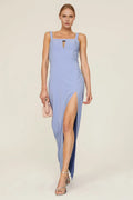 Chic Sheath Square Neck Sleeveless Open Back High Slit Floor Length Plus Size Prom Dress