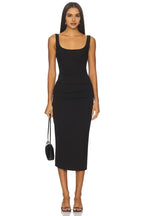 Chic Sheath Square Neck Sleeveless Open Back Midi Length Evening Dress