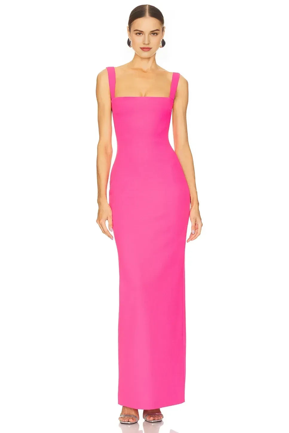 Chic Sheath Square Neck Sleeveless Open Back Slit Back Floor Length Evening Dress
